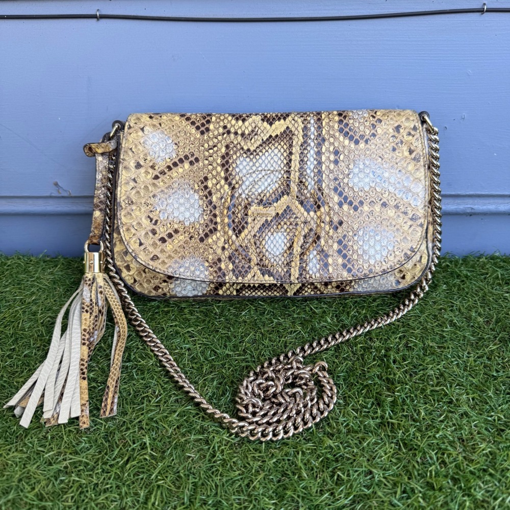 Gucci Soho Python Snakeskin Tassel Chain Crossbody Bag 336752 Tan Old Money
